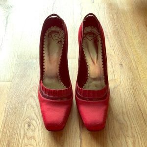 Gorgeous red patent/satin Fluevog heels